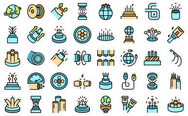 Poster - optic fiber icons set outline vector. cable wire. broadband internet