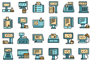 Poster - Touchscreen cash register icons set outline vector. Point sale. Register cash
