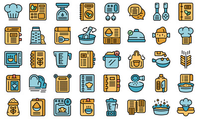 Wall Mural - Recipe book icons set outline vector. Cookbook library. Eating book