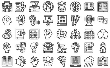 Wall Mural - Learning disability icons set outline vector. Inclusive education. School test