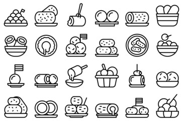 Sticker - Croquette icons set outline vector. Baked ball. Potato food