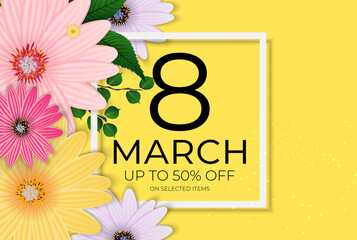 Canvas Print - Poster International Happy Women s Day 8 March Greeting card sale banner. Can be used for advertising, web, social media, poster, flyer, greeting card. Illustration