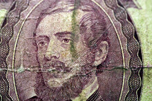 A Portrait Of The Former Minister Of Finance Of Hungary Kossuth Lajos From The Obverse Side Of 100 One Hundred Forint Banknote Currency 1984 By Magyar Bank, Old Hungarian Money, Vintage Retro