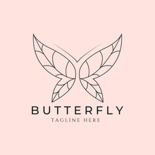 Butterfly Logo Line Art Vector Symbol Illustration Design, Beautiful Wings