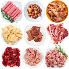 Wall Mural - Set of various raw meat products isolated on white background