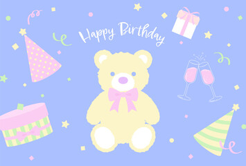  vector background with teddy bear and festive icons for banners, cards, flyers, social media wallpapers, etc.