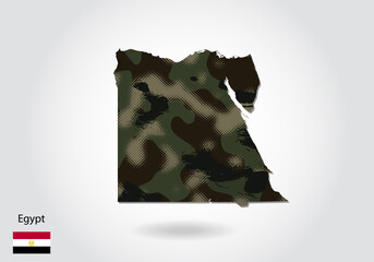 egypt map with camouflage pattern, Forest - green texture in map. Military concept for army, soldier and war. coat of arms, flag.