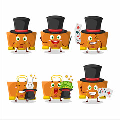 Sticker - A orange binder clip Magician cartoon character perform on a stage