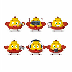 Wall Mural - Yellow chinese hat cartoon character are playing games with various cute emoticons