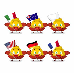 Wall Mural - Yellow chinese hat cartoon character bring the flags of various countries