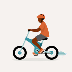 Wall Mural - Side View Of A Little Black Boy Riding An Ebike.