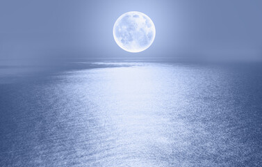 Poster - Moon rise in the clouds over the sea at night  
