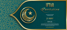Iftar Invitation Card For Ramadan Kareem On Islamic Background With Crescent Moon And Gold Pattern On Paper Color Background For Event And Party