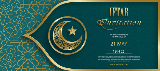 iftar invitation card for ramadan kareem on islamic background with crescent moon and gold pattern o