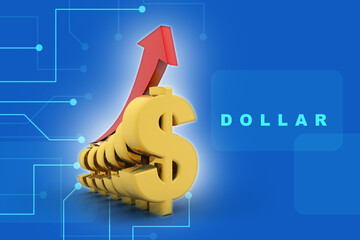 Poster - 3d render Dollar rises arrow
