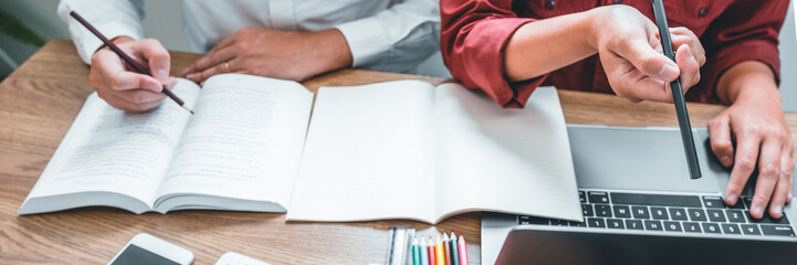 University students meeting for research  in college Strategy Business education