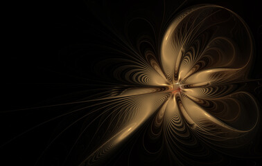 Wall Mural - Abstract fratal golden flower on black background