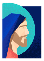 Wall Mural - Jesus Portrait Illustration, Jesus face smiling, Jesus smiles