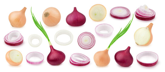 Wall Mural - Big collection of an onion isolated on white background.