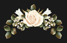 Vector Floral Decor With White Flowers And Leaves.
