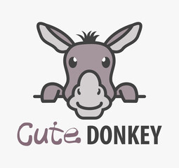 Wall Mural - Vector Logo of сute funny smiling cartoon donkey. Can be use for advertising farm, market, koumiss shop.