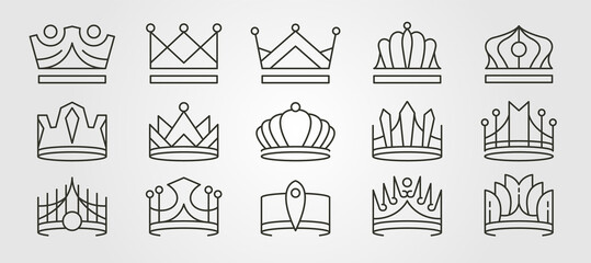 Fototapete - set bundled crown icon vector symbol illustration design, line art crown pack logo design