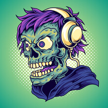Zombie Head Gamer Wearing Headphone