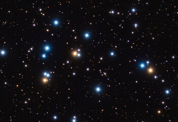 m44 star cluster in constellation of cancer. photographed with star-tracker and telescope with long 