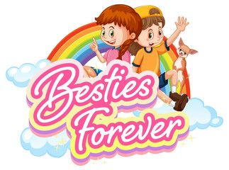 bestie forever logo with two girls cartoon character