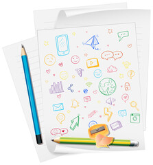 Canvas Print - Hand drawn doodle icons on paper with pencils