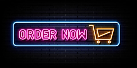 Wall Mural - Order Now Neon Signs Vector. Sign Symbol