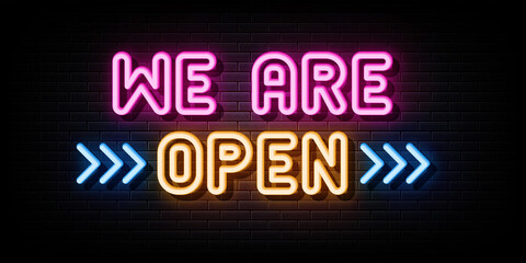 Wall Mural - We Are Open Neon Signs Vector. Sign Symbol
