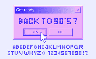 Fototapete - Retro pixel font. Letters and numbers in the style of gaming 80s, 90s. Flat digital pixel style. Old classic videogame or level final. Vector illustration.