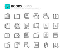 Simple Set Of Outline Icons About Books.