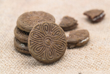 Wall Mural - chocolate color biscuit with cream isolated on background