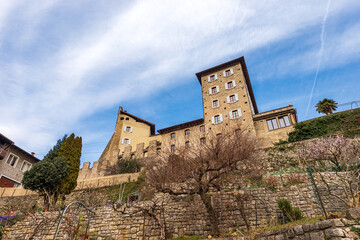 Sticker - Medieval Castle of the small Tenno village, built at the end of the 12th century, Trento province, Trentino Alto Adige, Italy, Europe.