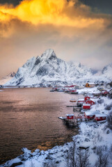 Wall Mural - beautiful winter norway landscape - lofoten islands - reine