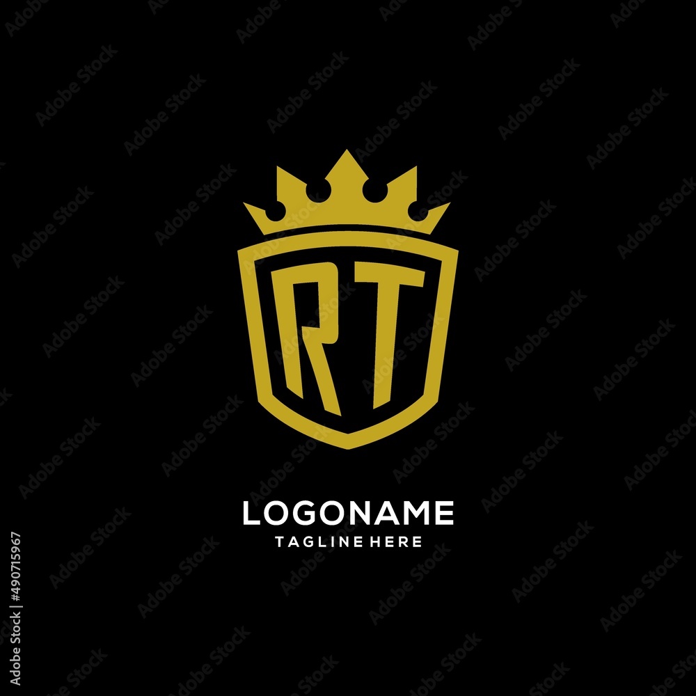 Initial RT logo shield crown style, luxury elegant monogram logo design ...