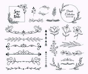 Wall Mural - vintage wedding ornament illustration label set collection