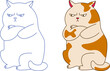 Set of two animal character angry fat cat spotty and outline