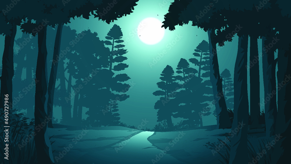 landscape with forest at nighttime Stock Vector | Adobe Stock