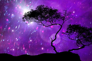 Wall Mural - galaxy night nature silhouette starry sky globe cosmic universe light plares nature background