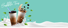 Bubble Milk Tea, Pearl Milk Tea , Different Sorts Of Boba. Yummy Drinks. Ads With Delicious Tapioca.  Restaurant Cafe Menu, Template Design. Food Flyer. Chalk Board, Retro Menu Restaurant Poster. 