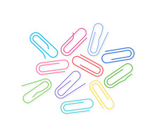 Colored Paper Clips On A White Background. Distorted And Crooked Paperclip Vector