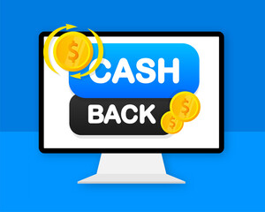 Cashback concept logo. Cash back blue banner on white background