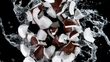 Fototapete - Freeze motion of coconts in water splash.