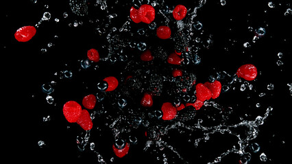 Fototapete - Freeze motion of berries in water splash.