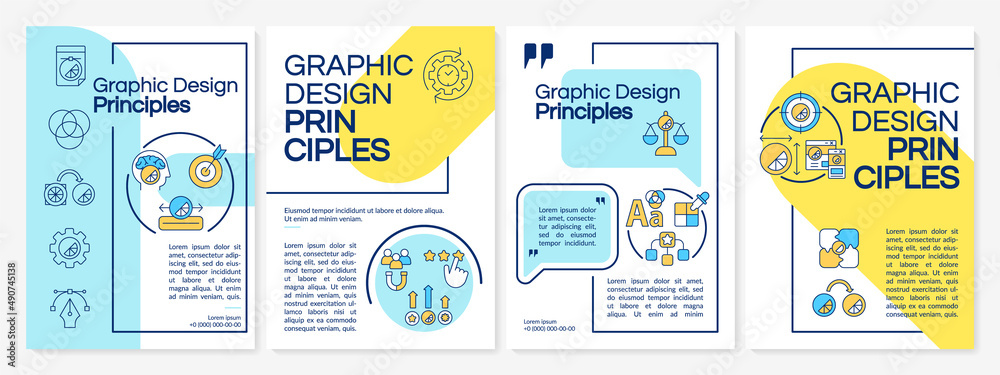 Graphic design principles blue and yellow brochure template. Content ...