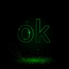 Poster - a large green outline ok symbol on the center. green neon style. neon color with shiny stars. vector