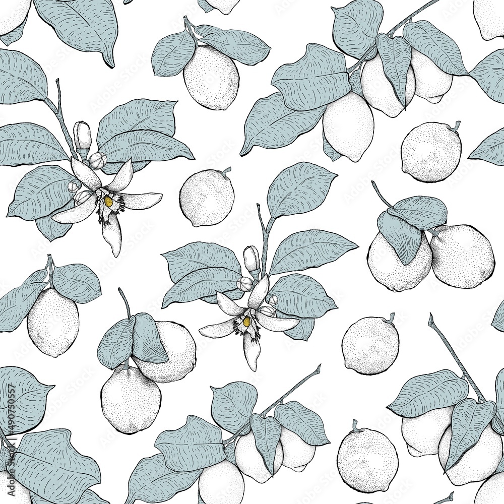 Lemons. Seamless bright light pattern with fresh lemons for fabric ...